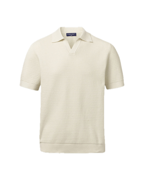 Charles Tyrwhitt Cotton Texture Trophy Neck Knitted Polo – Cream