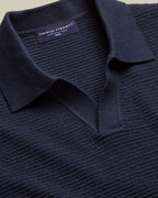 Charles Tyrwhitt Cotton Texture Trophy Neck Knitted Polo – Navy