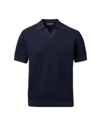 Charles Tyrwhitt Cotton Texture Trophy Neck Knitted Polo – Navy