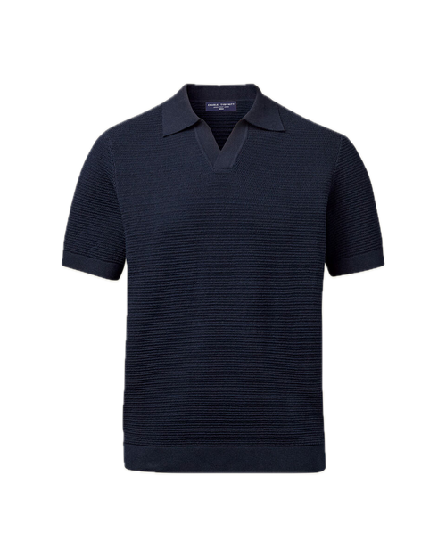 Charles Tyrwhitt Cotton Texture Trophy Neck Knitted Polo – Navy