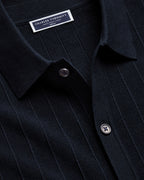 Charles Tyrwhitt Cotton Stripe Texture Button Through Knitted Polo – Navy