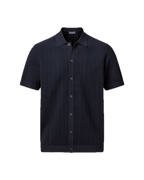 Charles Tyrwhitt Cotton Stripe Texture Button Through Knitted Polo – Navy