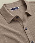 Charles Tyrwhitt Cotton Stripe Texture Button Through Knitted Polo – Taupe
