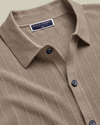 Charles Tyrwhitt Cotton Stripe Texture Button Through Knitted Polo – Taupe
