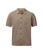 Charles Tyrwhitt Cotton Stripe Texture Button Through Knitted Polo – Taupe