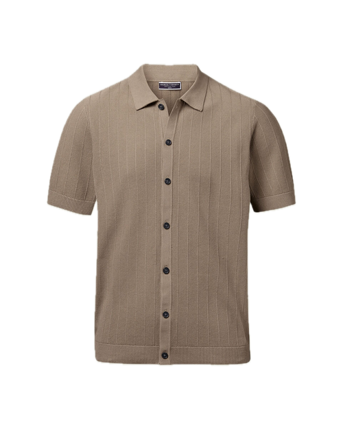 Charles Tyrwhitt Cotton Stripe Texture Button Through Knitted Polo – Taupe