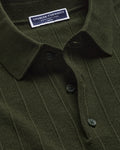 Charles Tyrwhitt Cotton Stripe Texture Knitted Polo – Olive Green