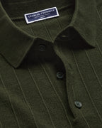Charles Tyrwhitt Cotton Stripe Texture Knitted Polo – Olive Green
