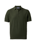 Charles Tyrwhitt Cotton Stripe Texture Knitted Polo – Olive Green