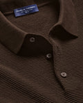 Charles Tyrwhitt Long Sleeve Cotton Textured Knitted Polo - Chocolate Brown