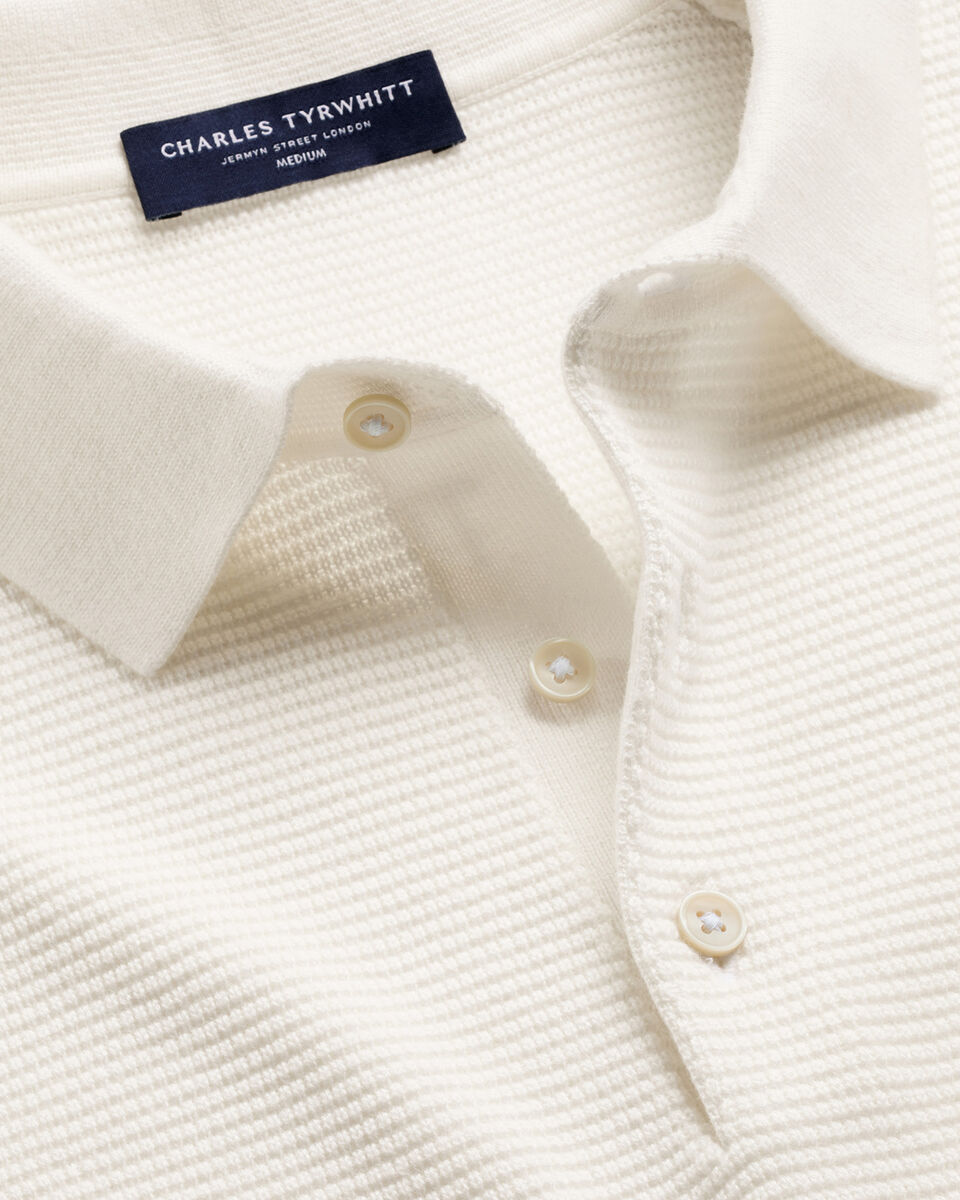 Charles Tyrwhitt Long Sleeve Cotton Textured Knitted Polo - Cream