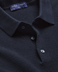 Charles Tyrwhitt Long Sleeve Cotton Textured Knitted Polo - Navy Blue