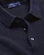 Charles Tyrwhitt Long Sleeve Cotton Textured Knitted Polo - Navy Blue