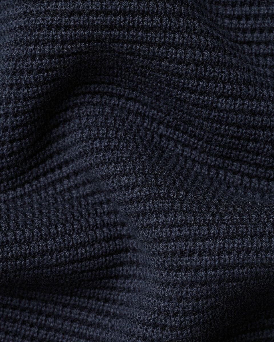 Charles Tyrwhitt Long Sleeve Cotton Textured Knitted Polo - Navy Blue