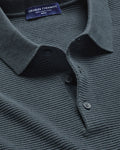 Charles Tyrwhitt Long Sleeve Cotton Textured Knitted Polo - Petrol Blue