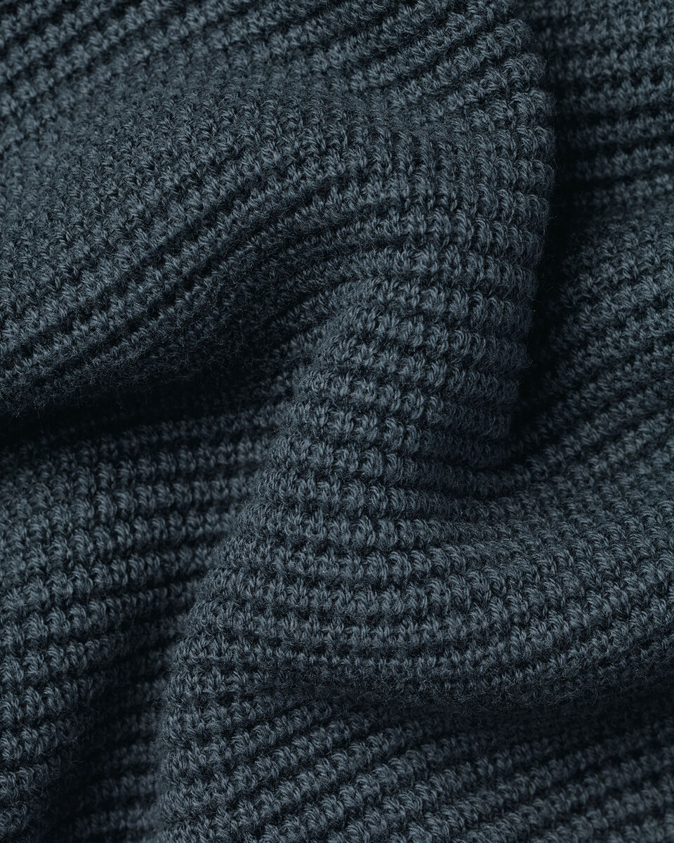 Charles Tyrwhitt Long Sleeve Cotton Textured Knitted Polo - Petrol Blue