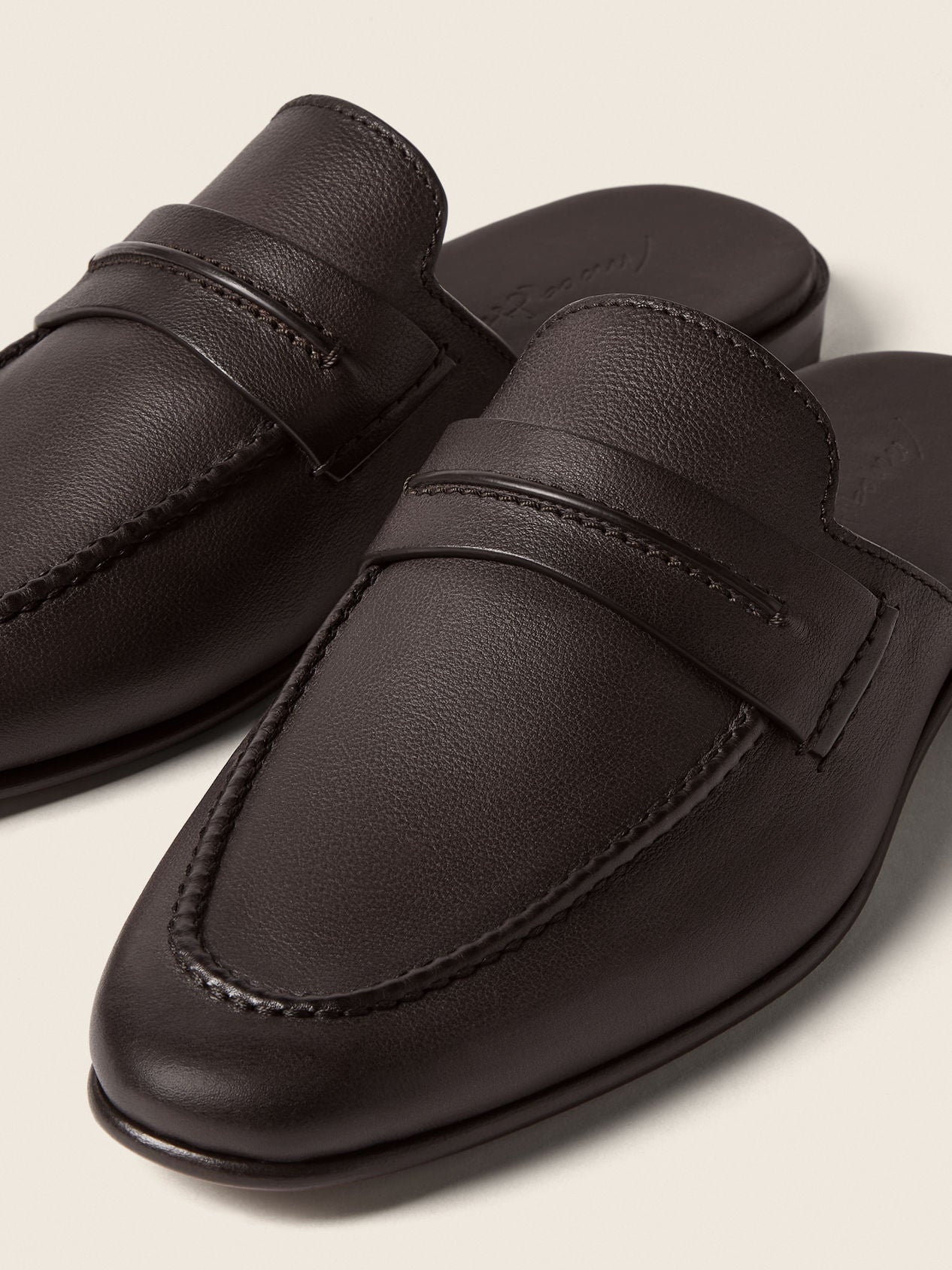 ZEGNA Mocassin Sabbia Loafer Mule - Dark Brown Natural Grain Leather