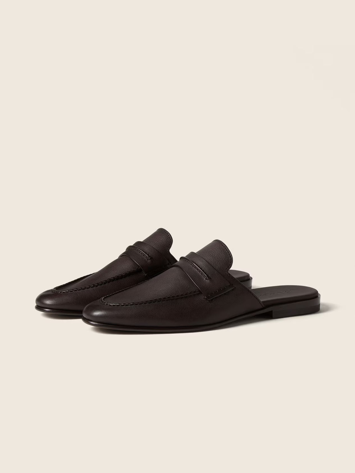ZEGNA Mocassin Sabbia Loafer Mule - Dark Brown Natural Grain Leather