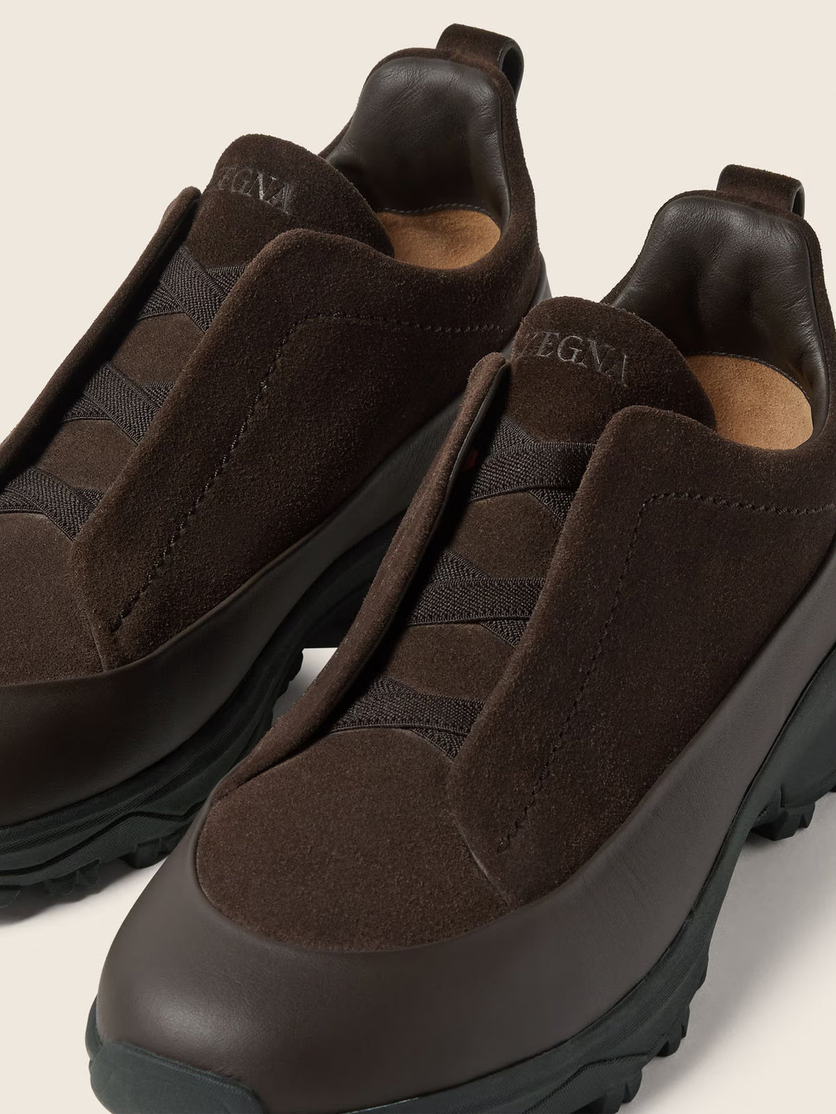 ZEGNA Triple Stitch Monte Sneakers - Dark Brown Leather & Suede