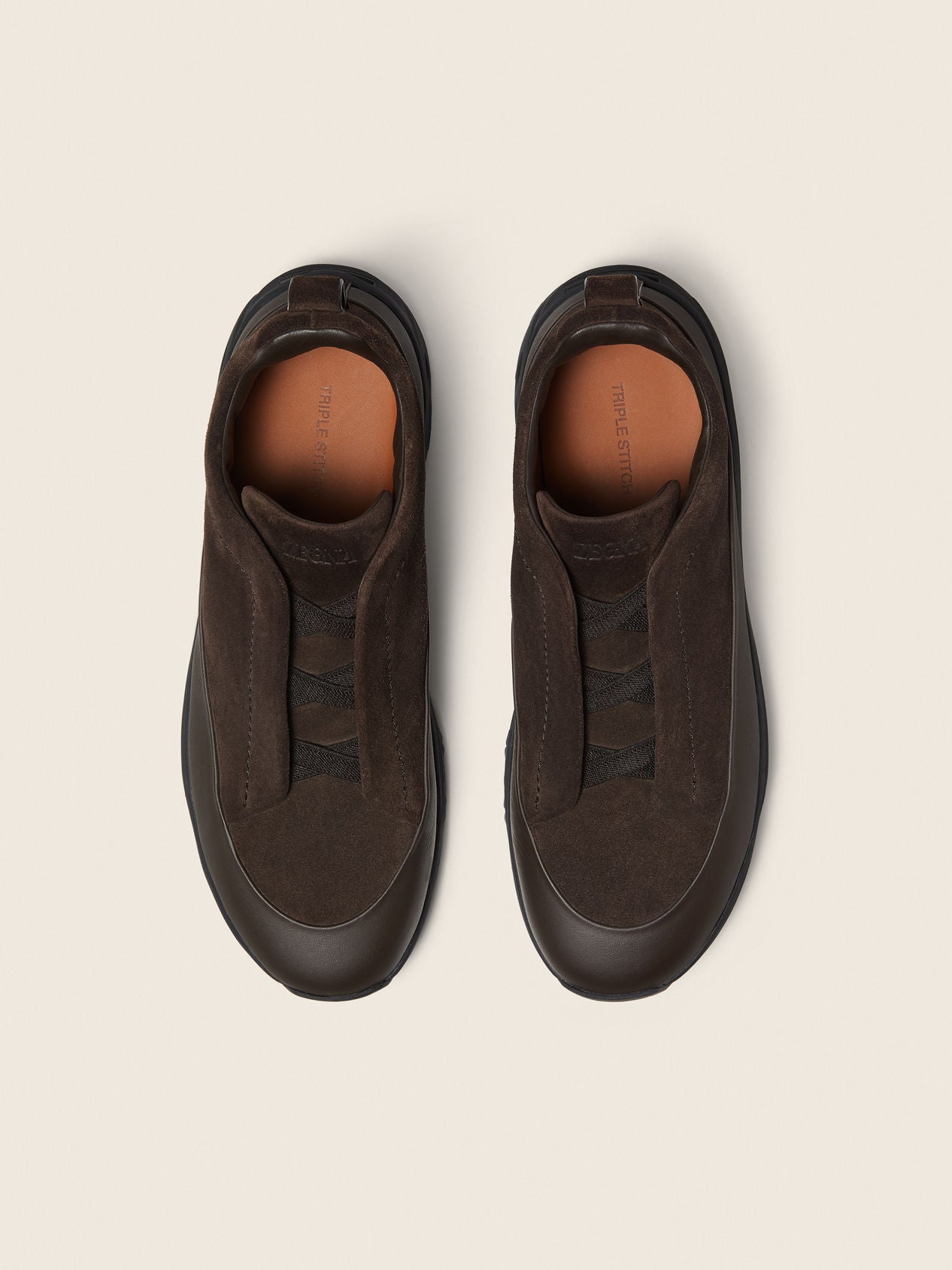 ZEGNA Triple Stitch Monte Sneakers - Dark Brown Leather & Suede