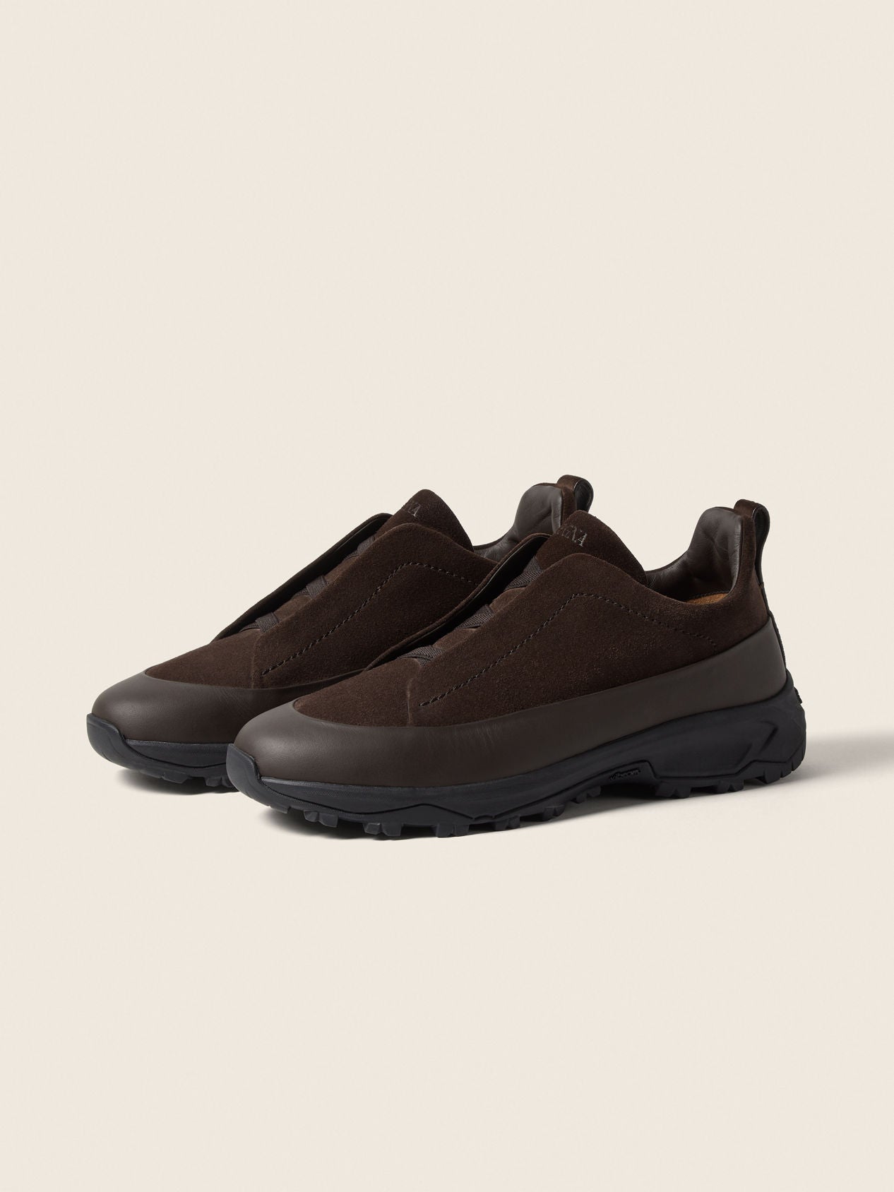 ZEGNA Triple Stitch Monte Sneakers - Dark Brown Leather & Suede