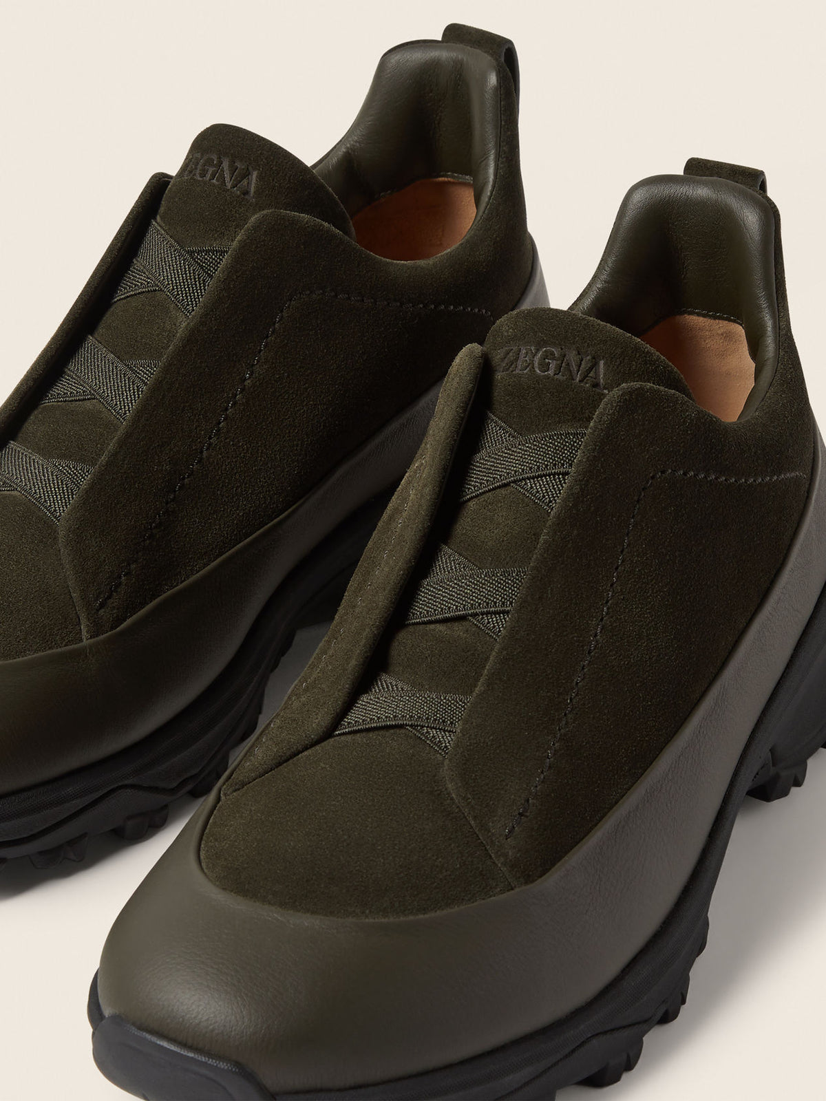ZEGNA Triple Stitch™ Monte Sneakers - Dark Olive Green Leather & Suede