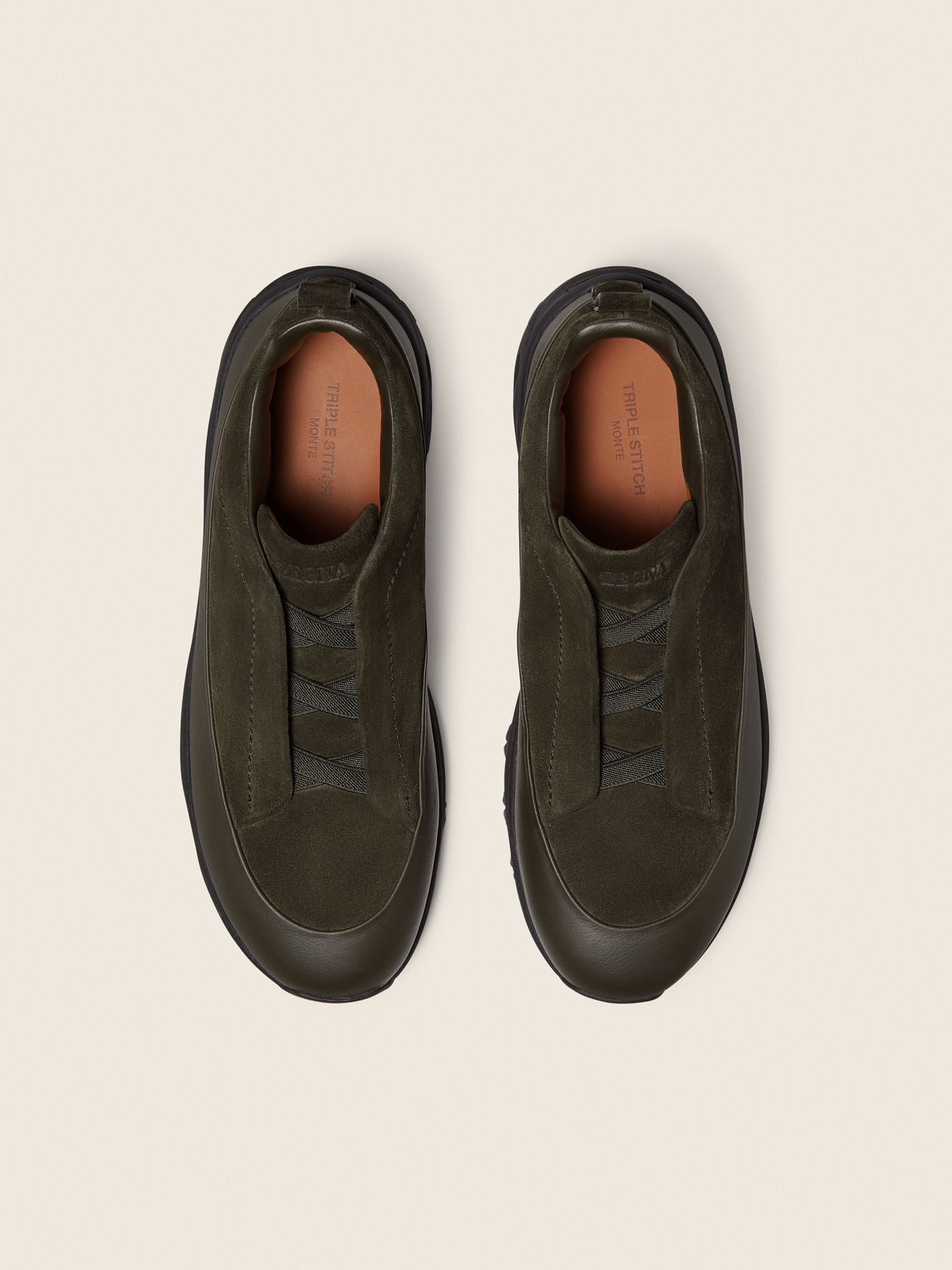ZEGNA Triple Stitch™ Monte Sneakers - Dark Olive Green Leather & Suede