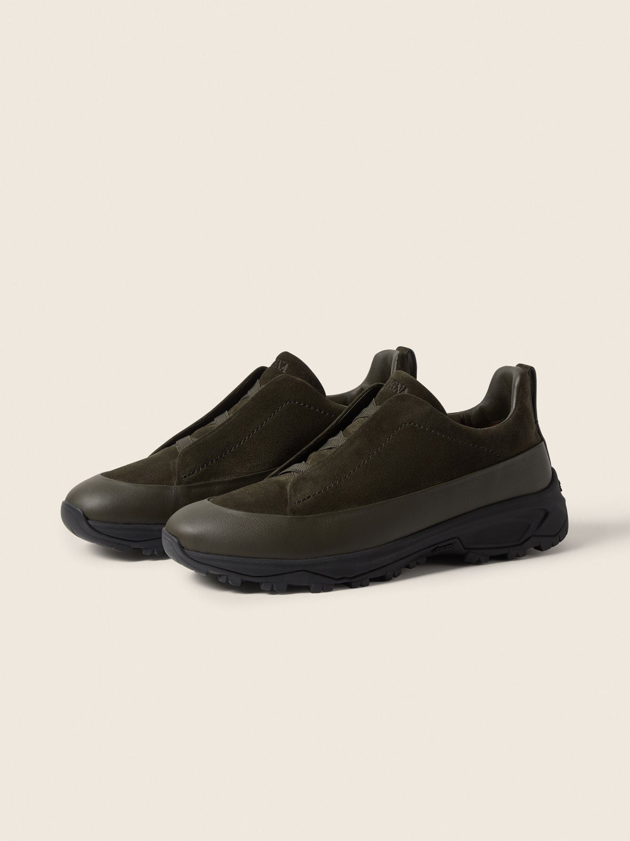 ZEGNA Triple Stitch™ Monte Sneakers - Dark Olive Green Leather & Suede