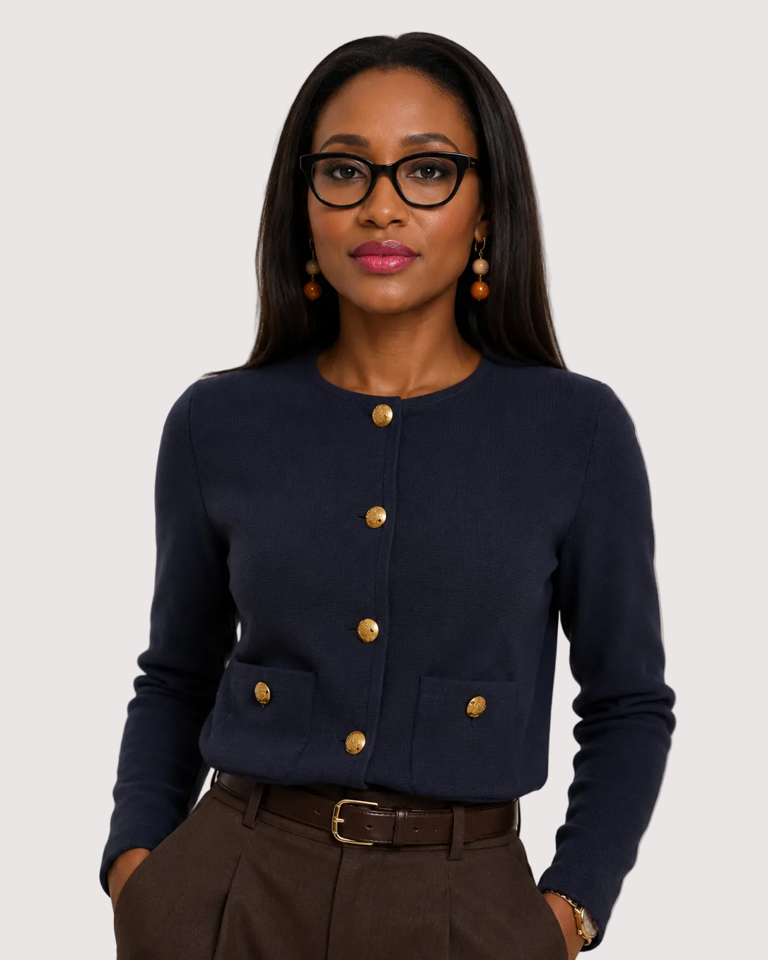 Lauren Ralph Lauren Cropped Crewneck Jumper Jacket - Lauren Navy