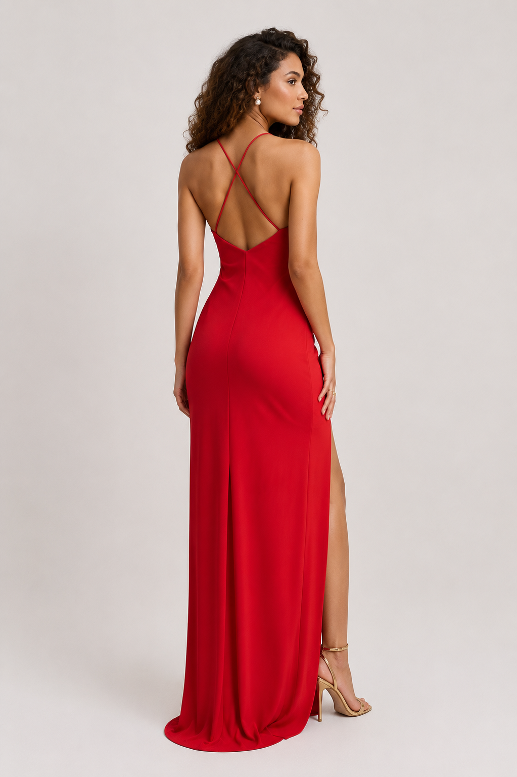 Lauren Ralph Lauren Double-Faced Crepe Halter Gown - Cruise Red