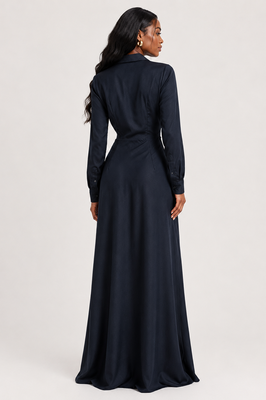 Lauren Ralph Lauren Pleated Button-Up Charmeuse Gown - Lauren Navy