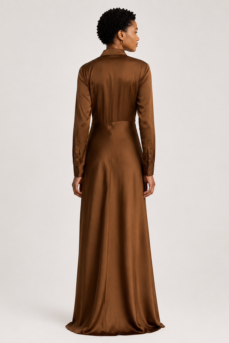 Lauren Ralph Lauren Pleated Button-Up Charmeuse Gown - Light Tobacco