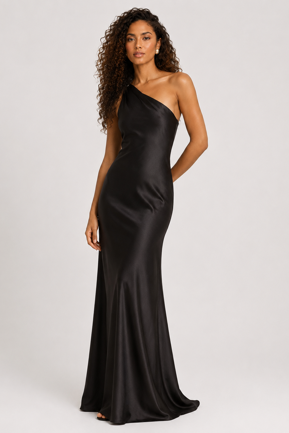 Lauren Ralph Lauren Satin Charmeuse One-Shoulder Gown - Black