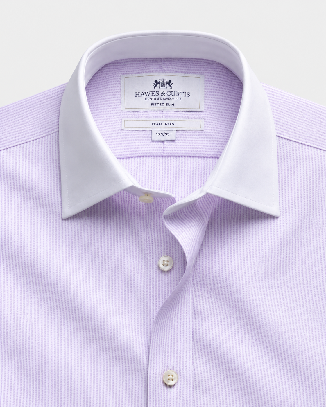 Hawes & Curtis Lilac & White Fine Stripe Non-Iron Shirt - Contrast Detail
