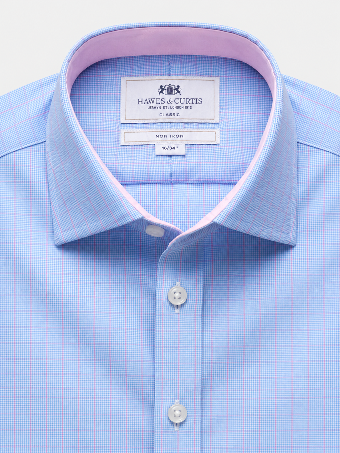 Hawes & Curtis Blue & Pink Windowpane Check Non-Iron Shirt