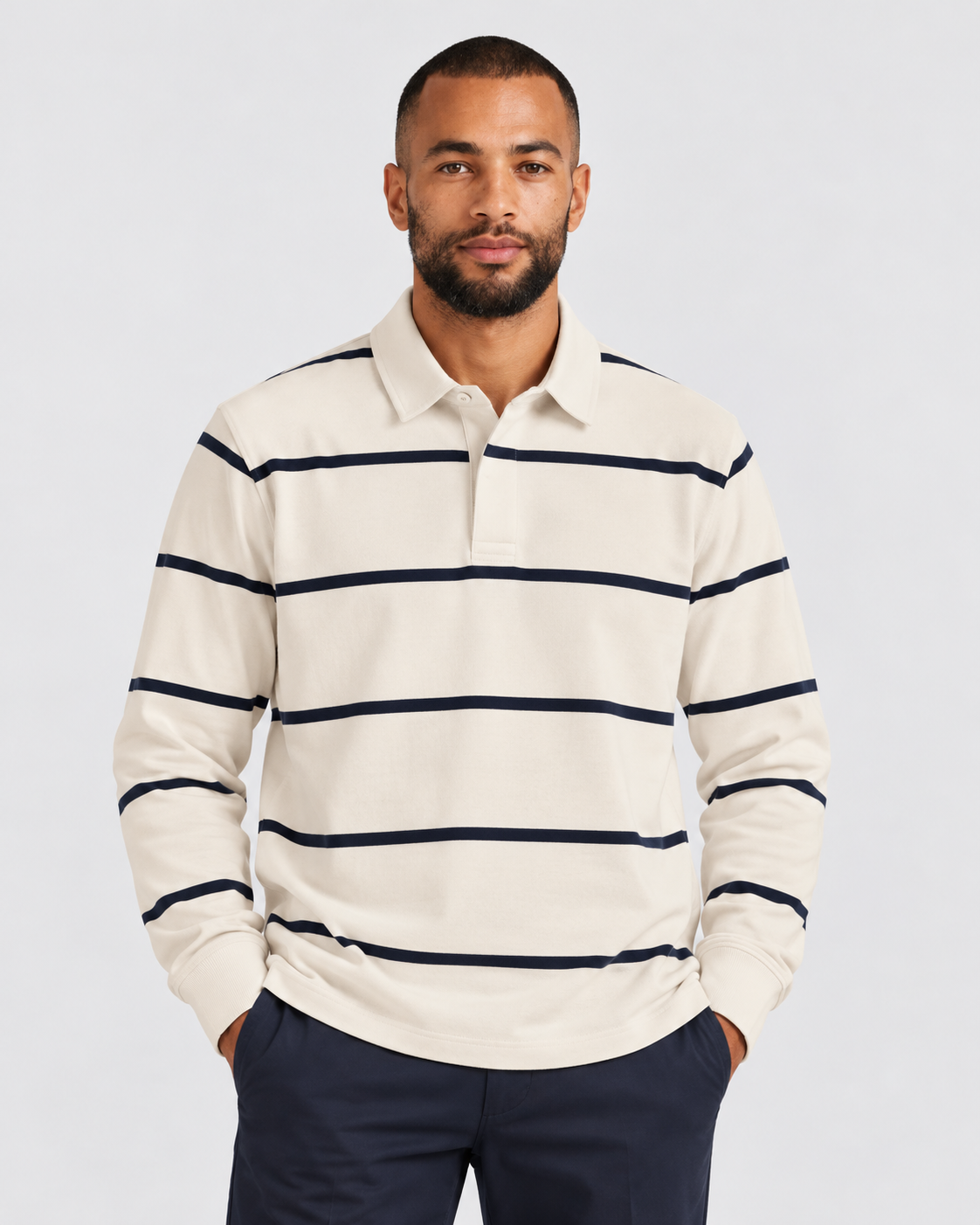 T.M.Lewin Striped Rugby Shirt - Gardenia & Navy