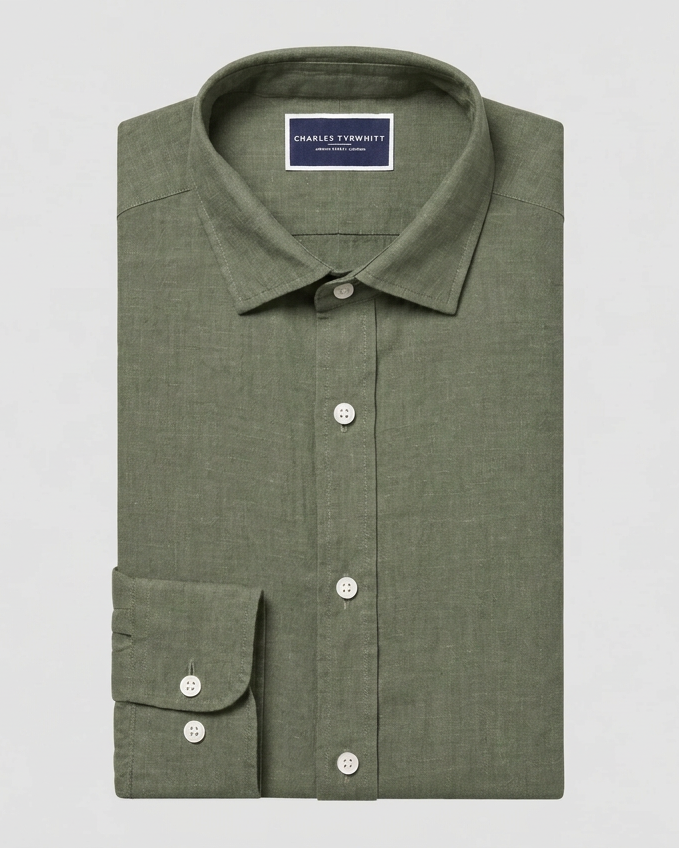 Charles Tyrwhitt Pure Linen Shirt - Olive Green
