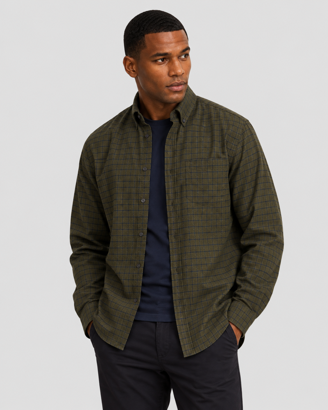 Charles Tyrwhitt Non-Iron Twill Check Shirt - Olive Green