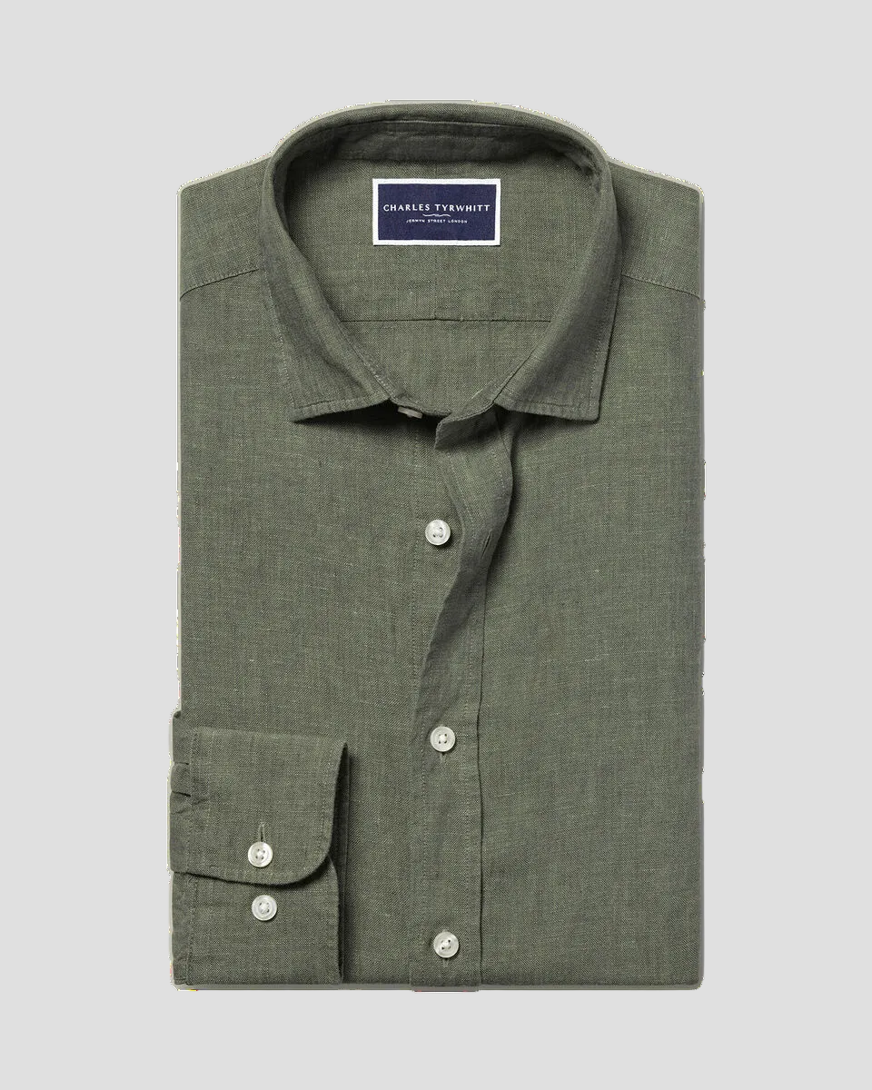 Charles Tyrwhitt Pure Linen Shirt - Olive Green - LuxxeCoast