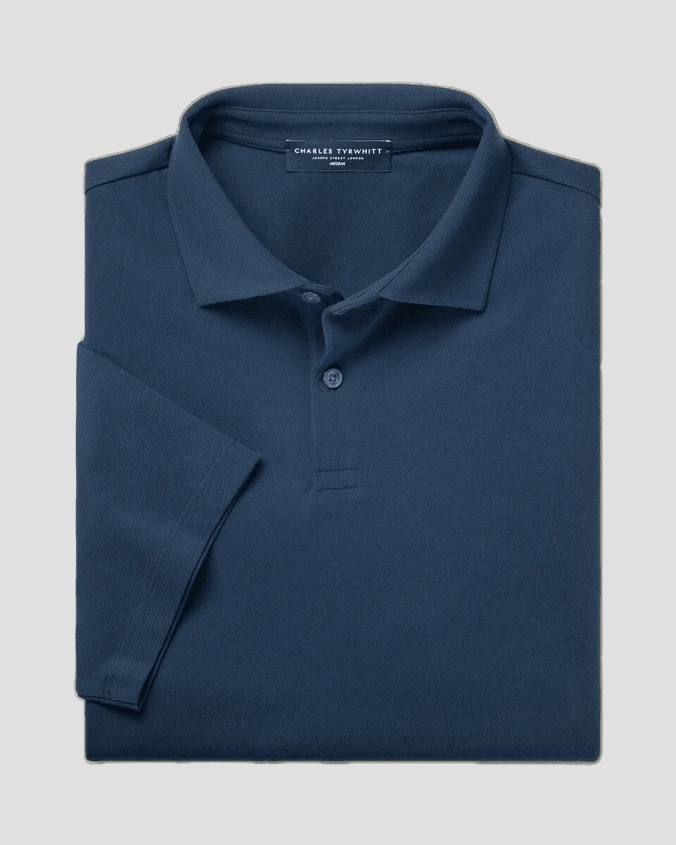 Charles Tyrwhitt Smart Pique Polo - Petrol Blue.