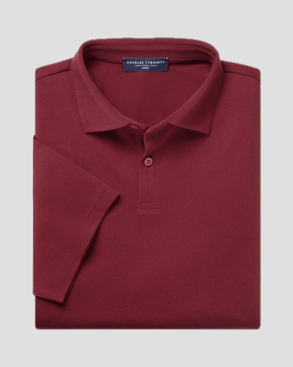 Charles Tyrwhitt Smart Pique Polo - Maroon Red.