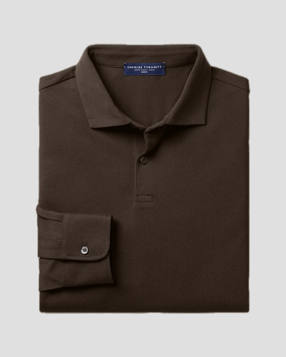 Charles Tyrwhitt Long Sleeve Pique Polo - Chocolate Brown.