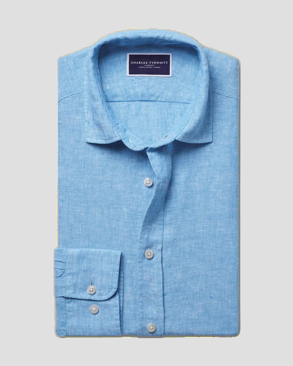 Charles Tyrwhitt Pure Linen Shirt - Ocean Blue - LuxxeCoast