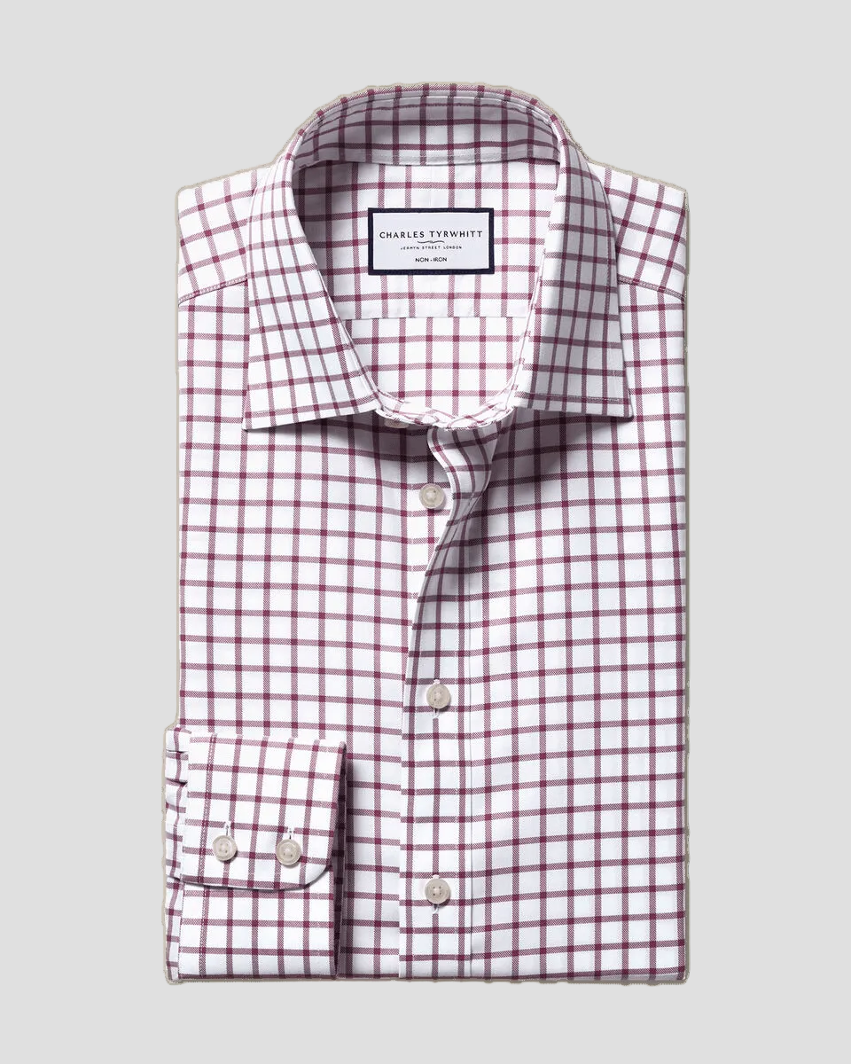 Charles Tyrwhitt Non-Iron Twill Check Shirt - Dark Pink.