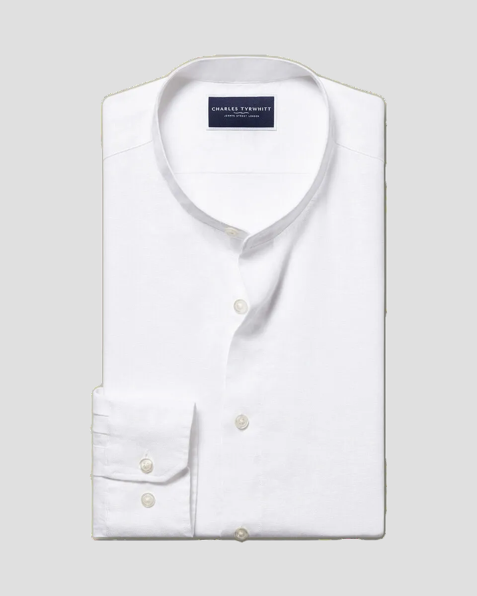 Charles Tyrwhitt Collarless Pure Linen Shirt - White - LuxxeCoast