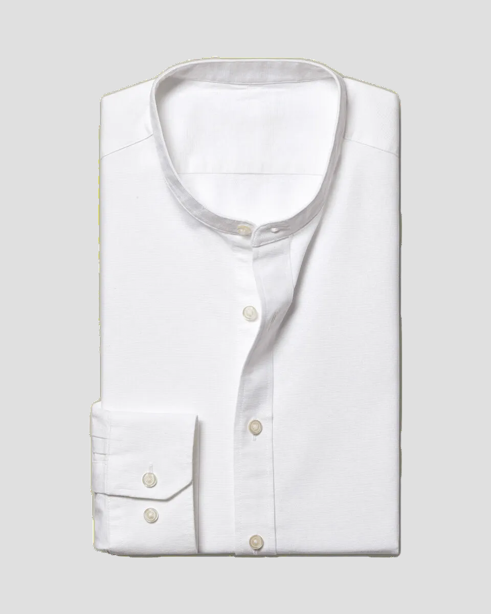 Charles Tyrwhitt Collarless Cotton Linen Shirt - White - LuxxeCoast