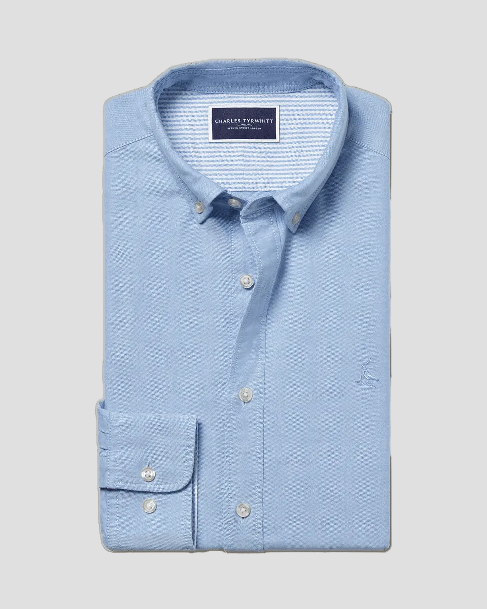 Charles Tyrwhitt Stretch Washed Oxford Shirt - Sky Blue.