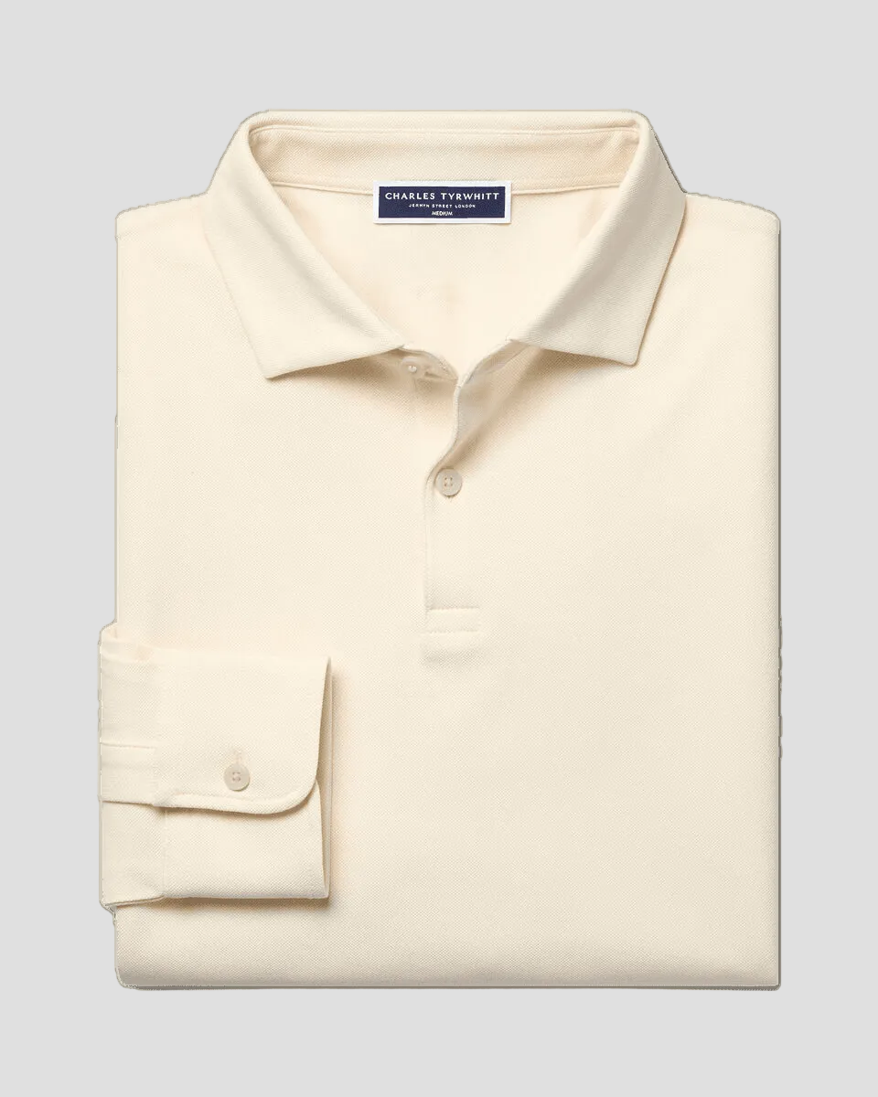 Charles Tyrwhitt Long Sleeve Smart Pique Polo - Cream - LuxxeCoast
