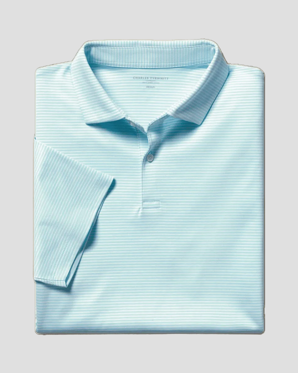 Charles Tyrwhitt Performance Stripe Polo - Aqua