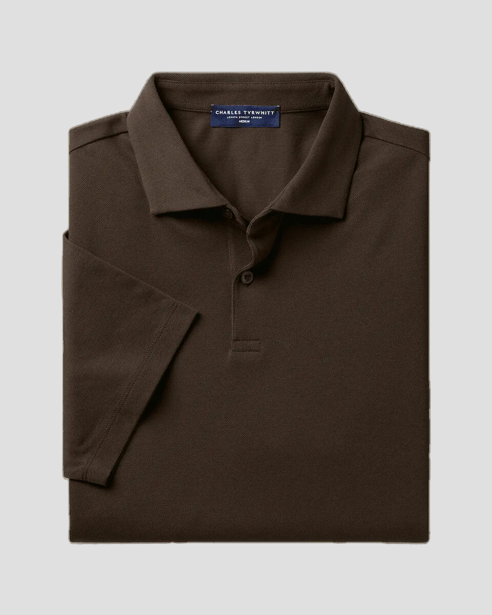 Charles Tyrwhitt Smart Pique Polo - Chocolate Brown - LuxxeCoast
